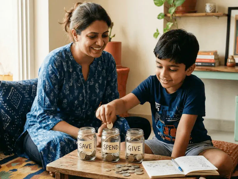 Parent and child learning about money together
